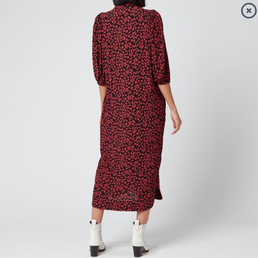 Ganni Red and Black Floral Midi Dress - Picture 11 of 12